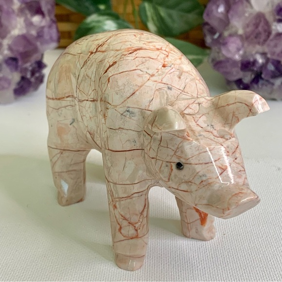 Large Pink Marble Carved Pig Figurine Farm Animal Polished Stone Swine 5" 539g - Picture 3 of 16